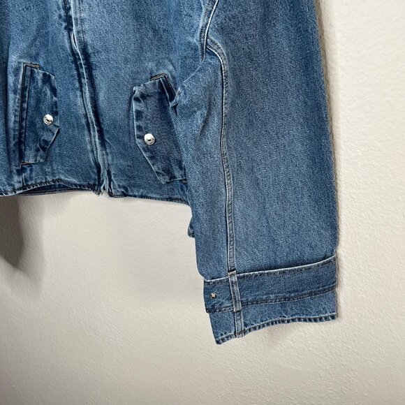 Sam Edelman Mesa High-Pile Fleece Collar Zip-Up Crop Denim Moto Jacket XL - Picture 7 of 10